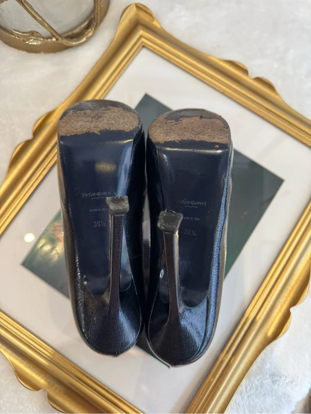 Saint Laurent Navy Textured Leather Platform Pumps - Picture 4 of 9